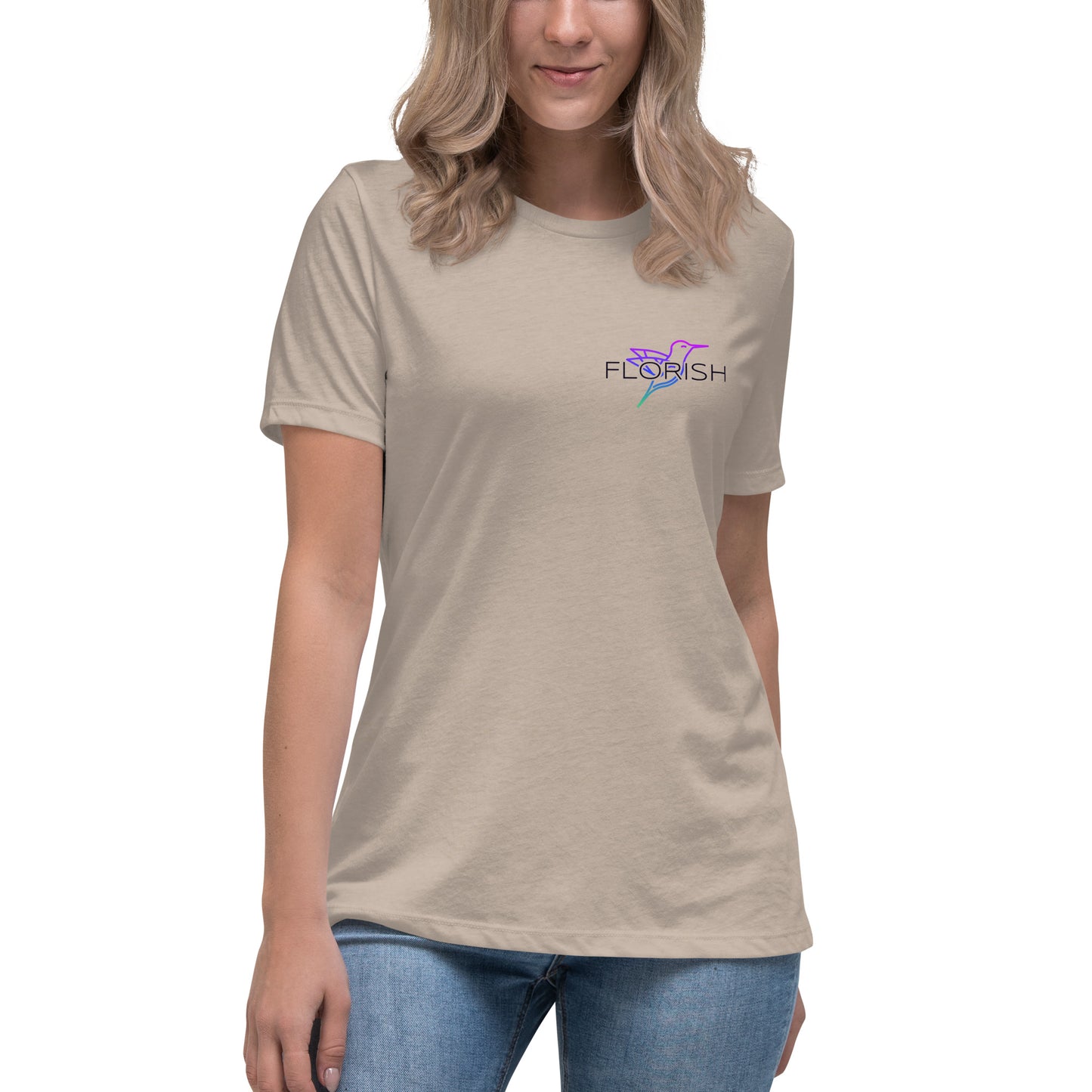 Florish Nectar hummingbird shirt in Miami Nights colors – women's tee