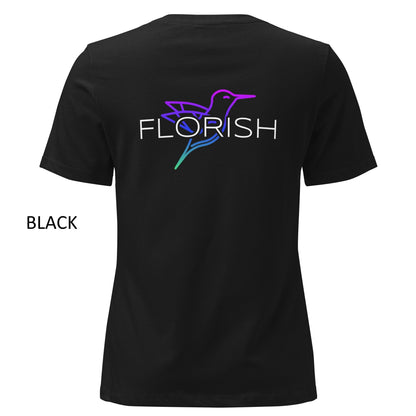 Florish Nectar hummingbird shirt in Miami Nights colors – women's tee