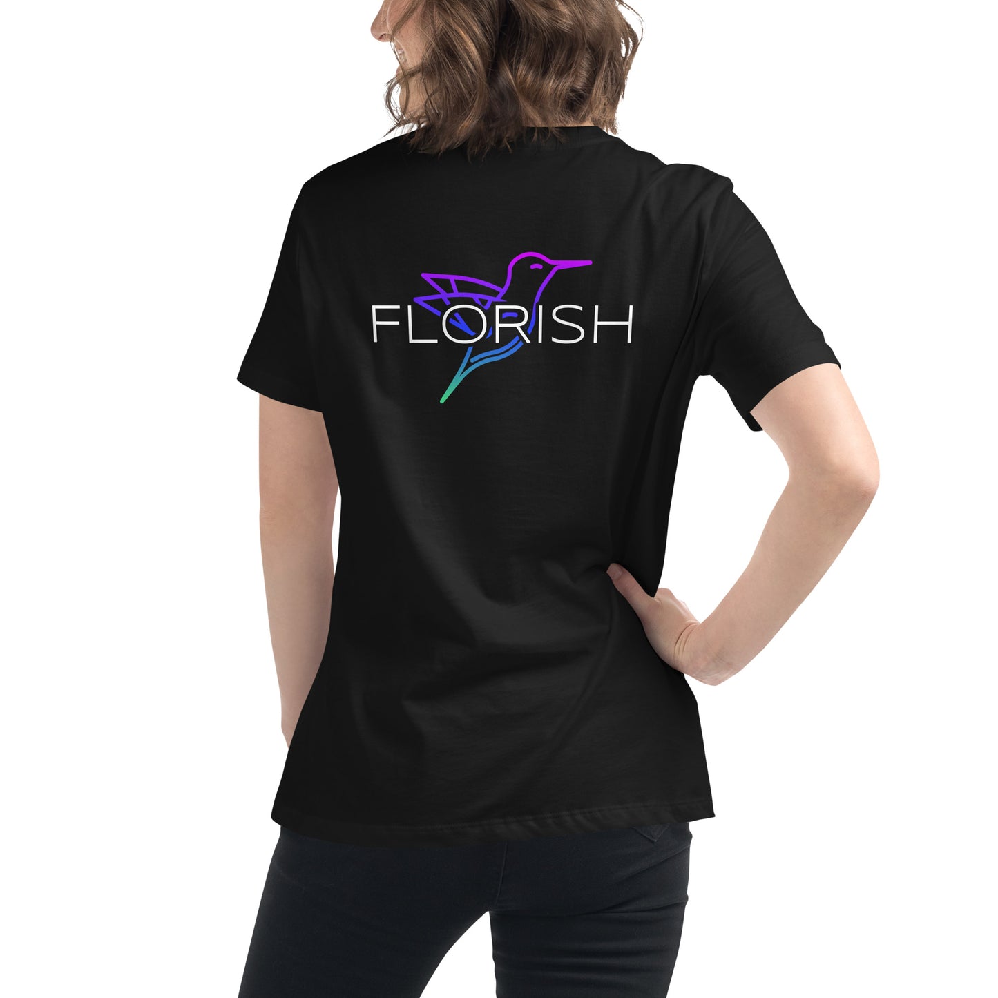 Florish Nectar hummingbird shirt in Miami Nights colors – women's tee