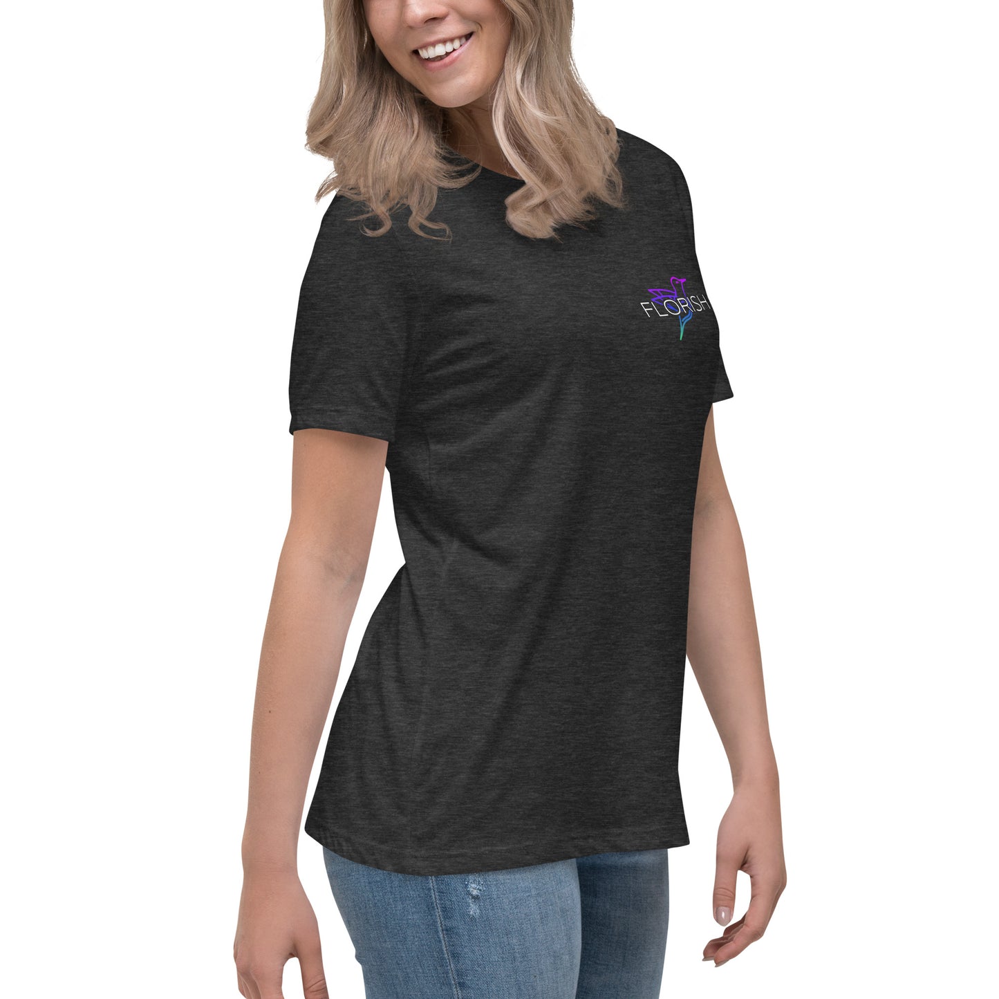 Florish Nectar hummingbird shirt in Miami Nights colors – women's tee