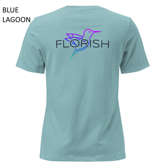 Florish Nectar hummingbird shirt in Miami Nights colors – women's tee