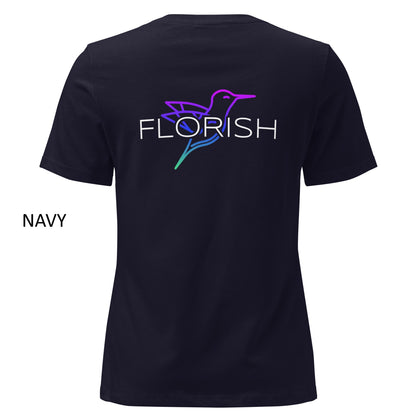 Florish Nectar hummingbird shirt in Miami Nights colors – women's tee