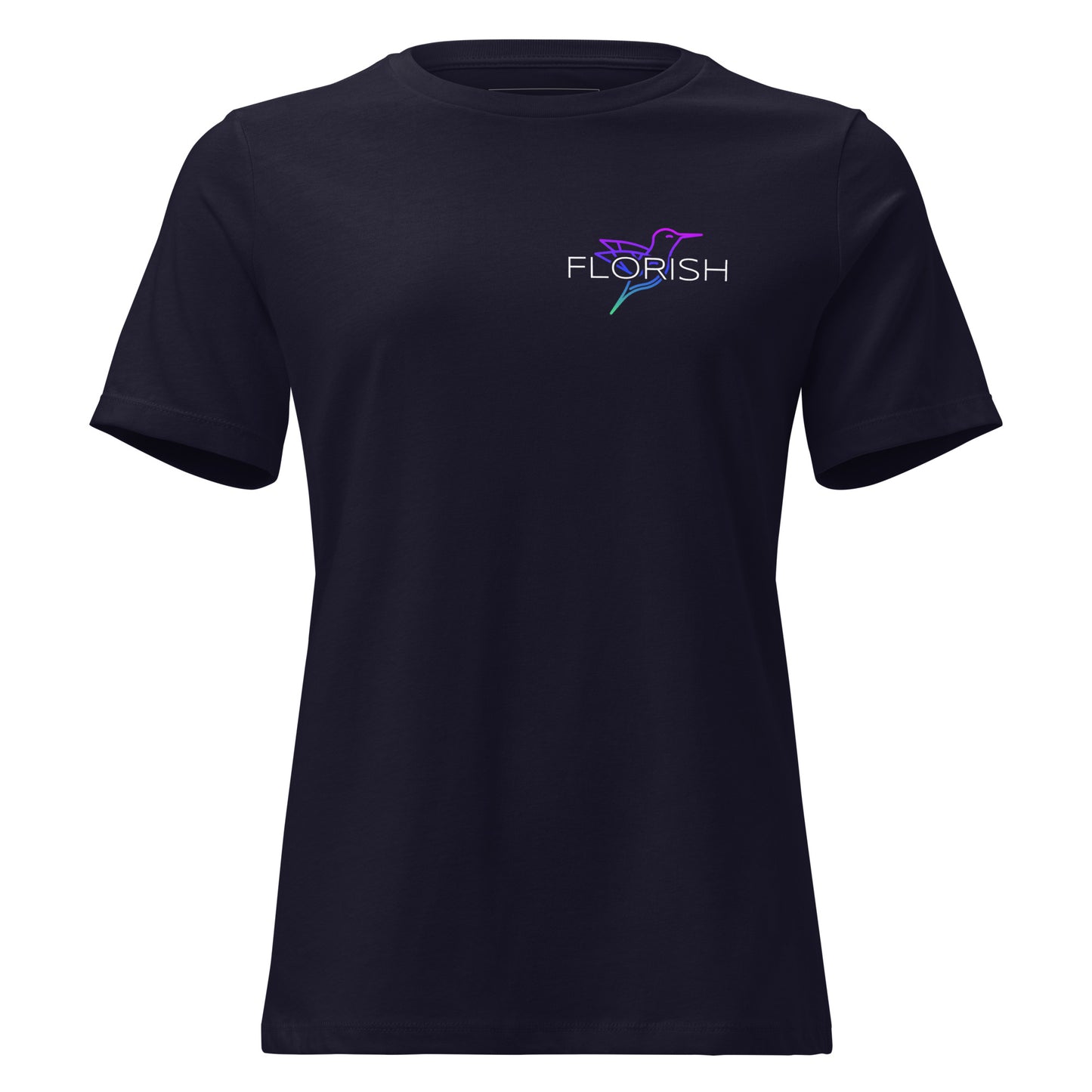 Florish Nectar hummingbird shirt in Miami Nights colors – women's tee