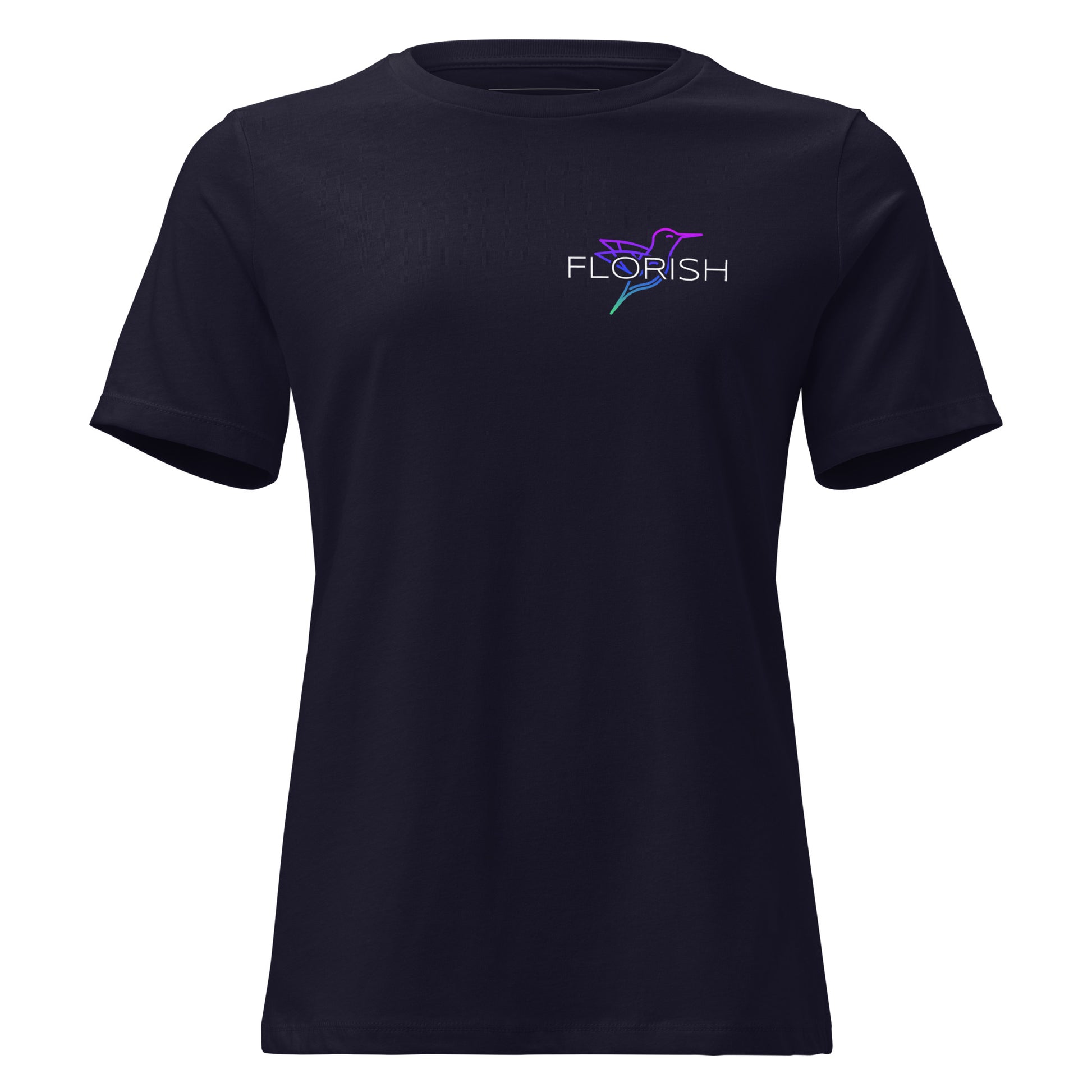 Florish Nectar hummingbird shirt in Miami Nights colors – women's tee