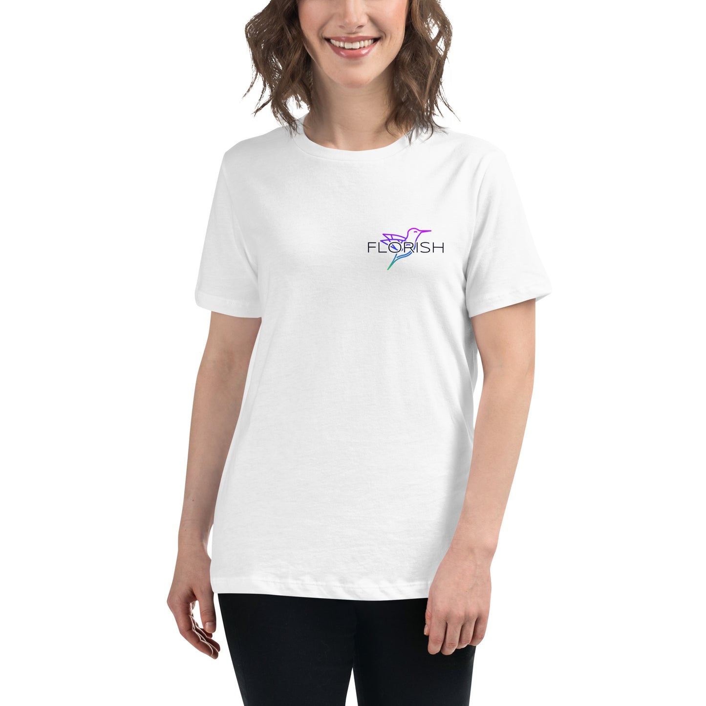 Florish Nectar hummingbird shirt in Miami Nights colors – women's tee